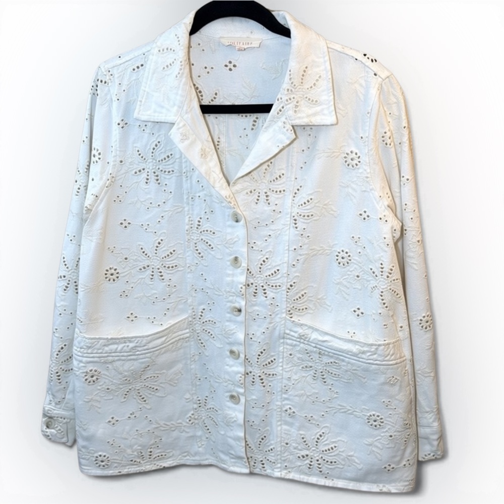 Solitaire Cream Eyelet Embroidered‎ Button-Front Jacket Size L
